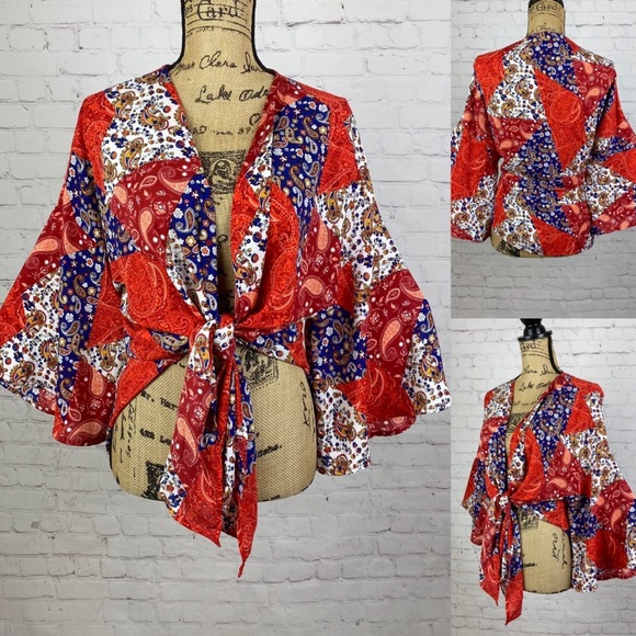 Altar’d State Patchwork Print Front Tie/Open Front Kimono - Picture 1 of 2